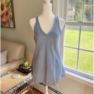 Gigi Moda Women's 100% Linen‎ Blue Tank Top Made In Italy Lagenlook Minimalist